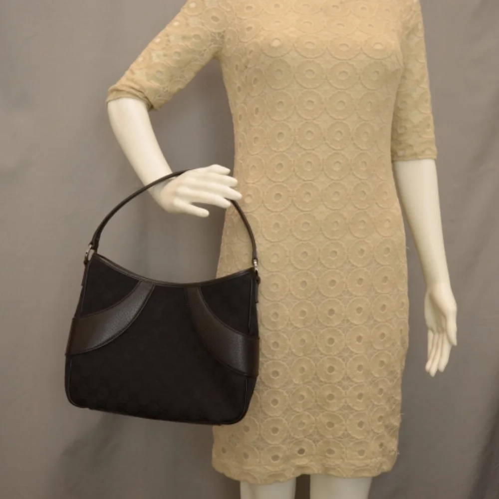 GUCCI Monogram Curved Hobo GG Canvas with Leather Bag